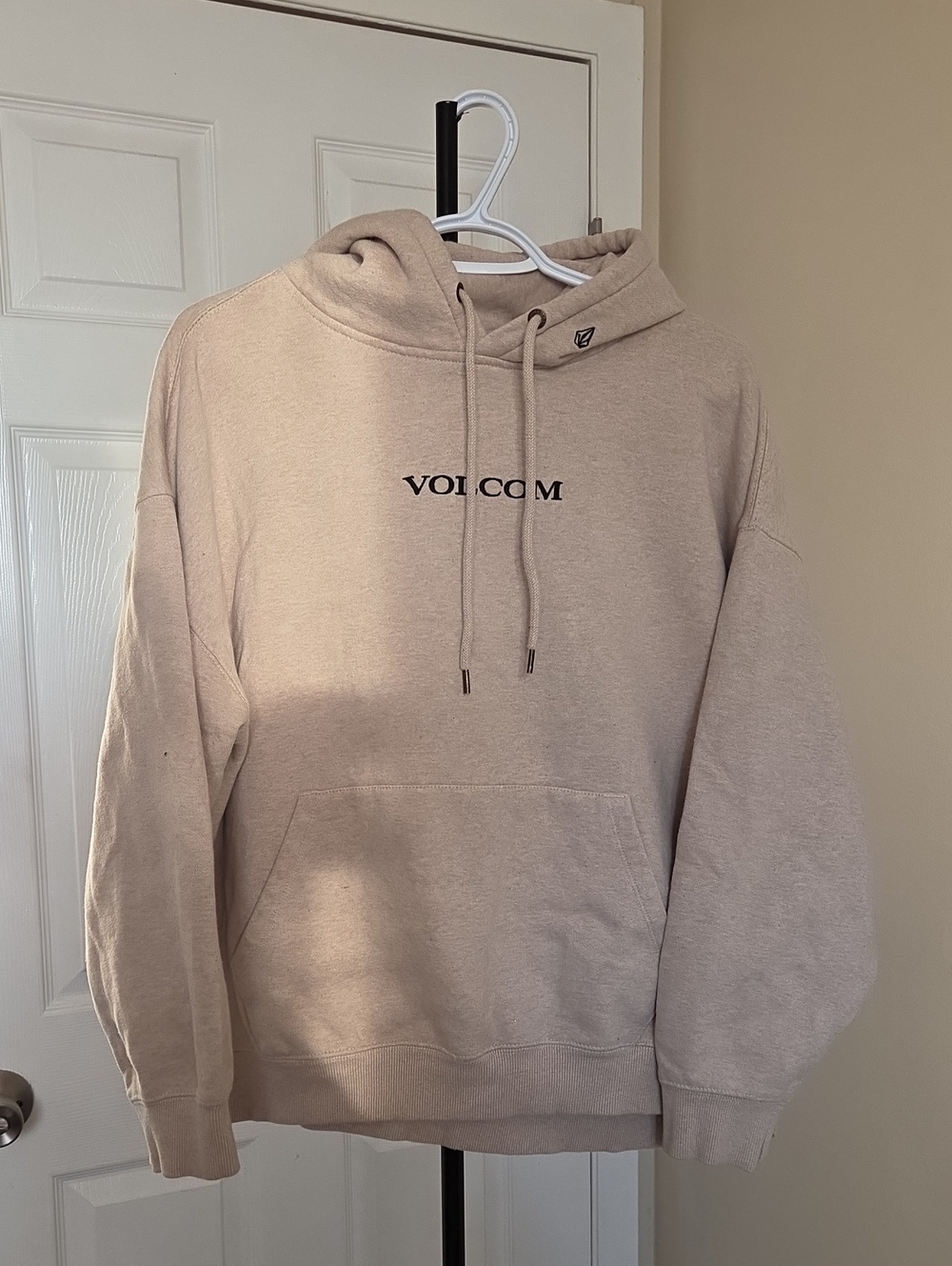 Volcom Cotton Blend Men's Light Beige Crewneck Hoodie with Front Pocket